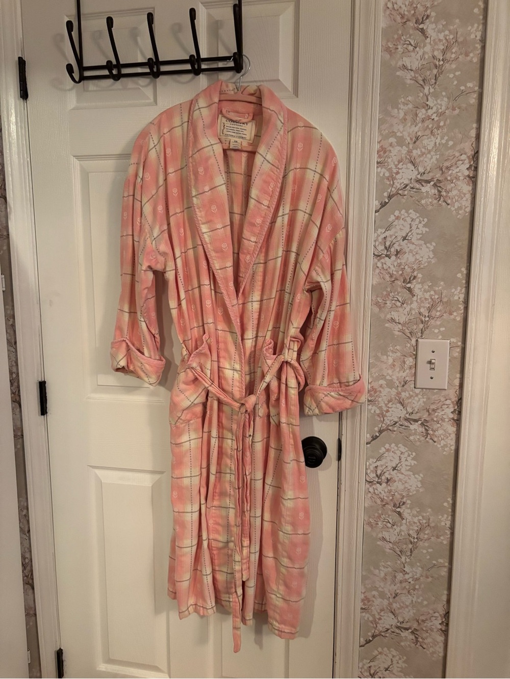 Vintage Victoria's Secret authentic country Pink Plaid Cotton robe with belt S